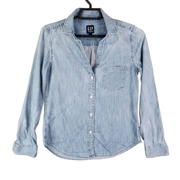 Women's Chambray Blue Gap Denim Shirt Long Sleeve Button-Up Size XS - Picture 1 of 11